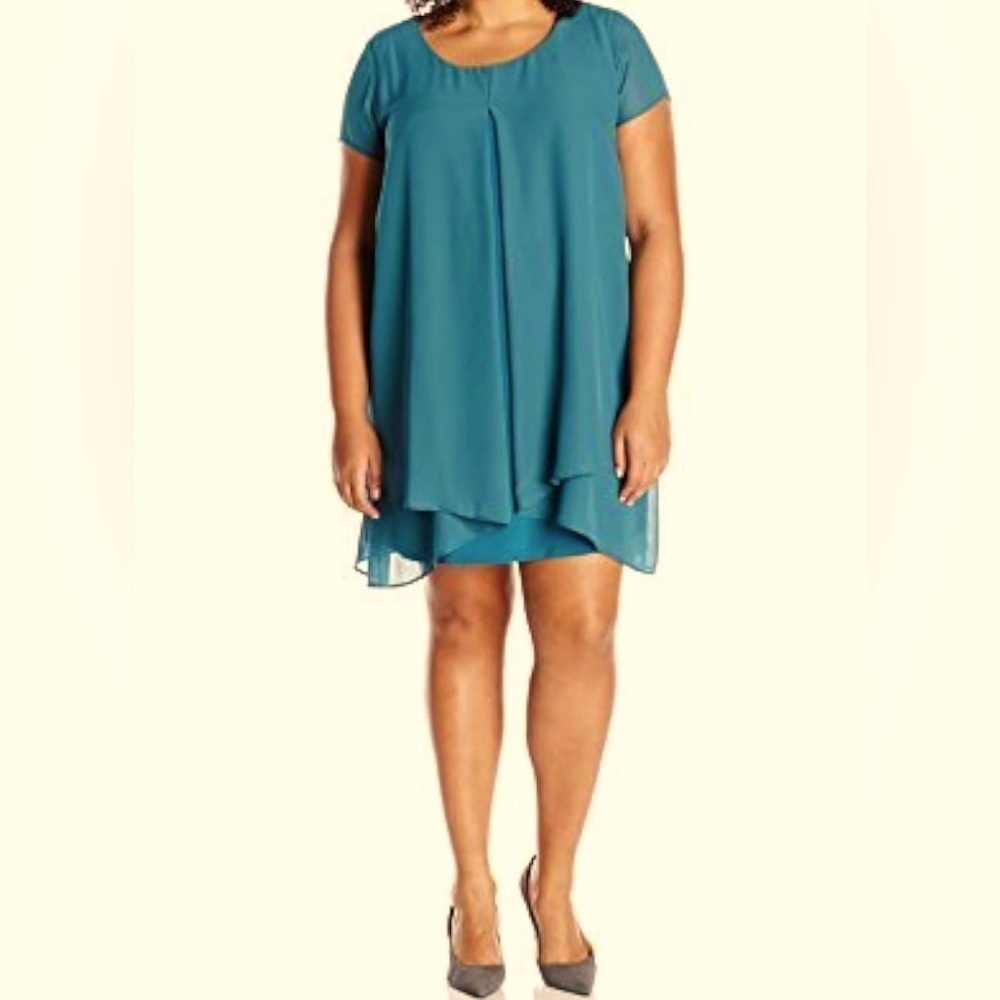NY Collection Shift Dress, Mini, Sz 2X, XXL, Teal, Pastel, Coastal, NWOT - Picture 10 of 11
